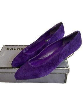 Vintage Dolan Purple Suede Pumps Heels Size 10 B Aladin Gold Heel Spain 80s 90s